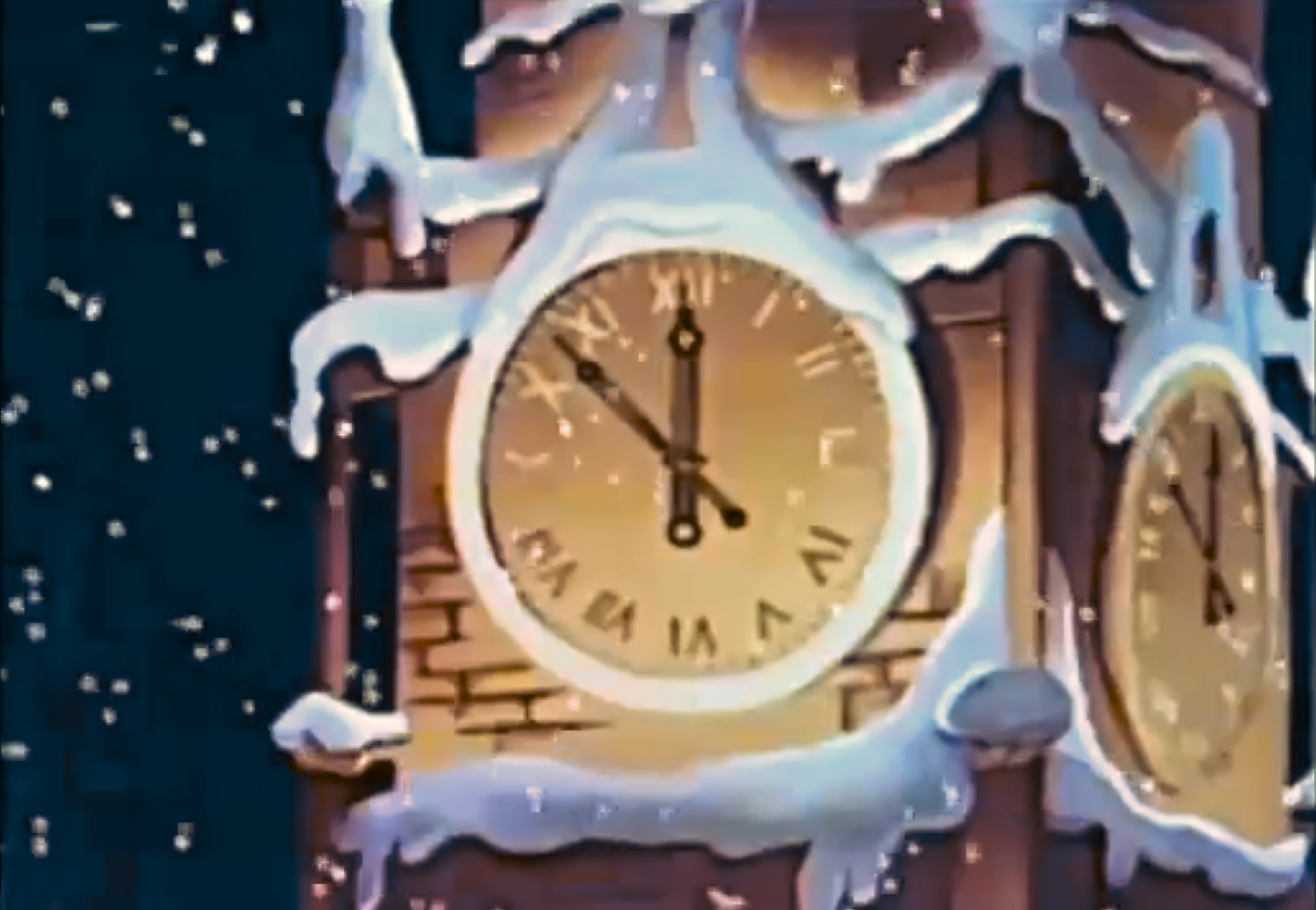 Tower clock in snow