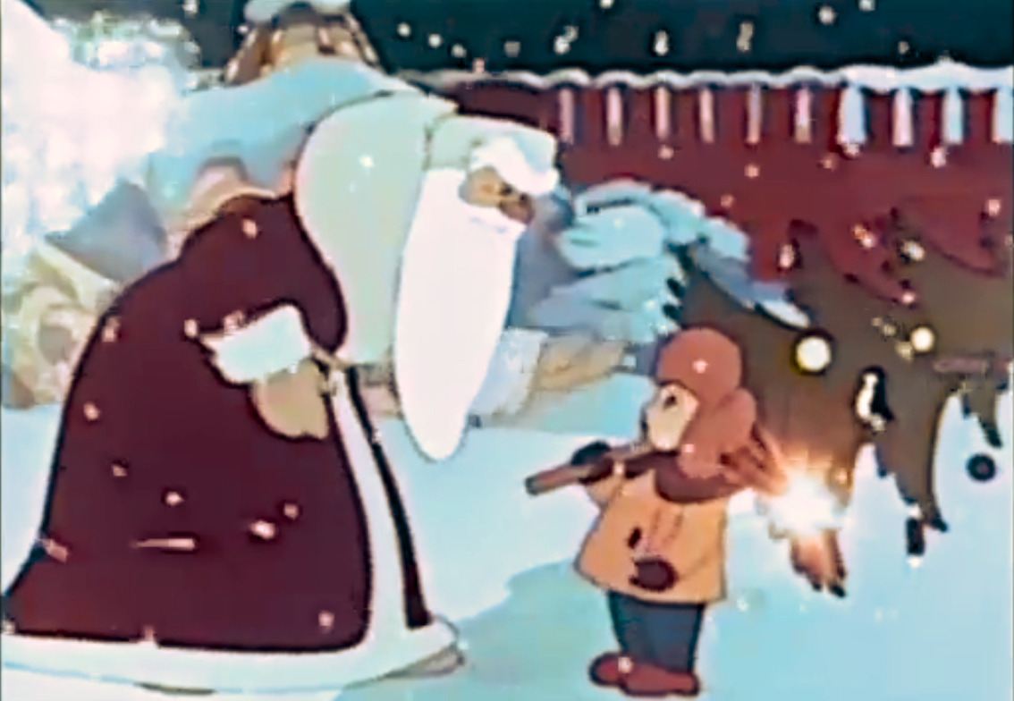 Santa Claus and boy with tree